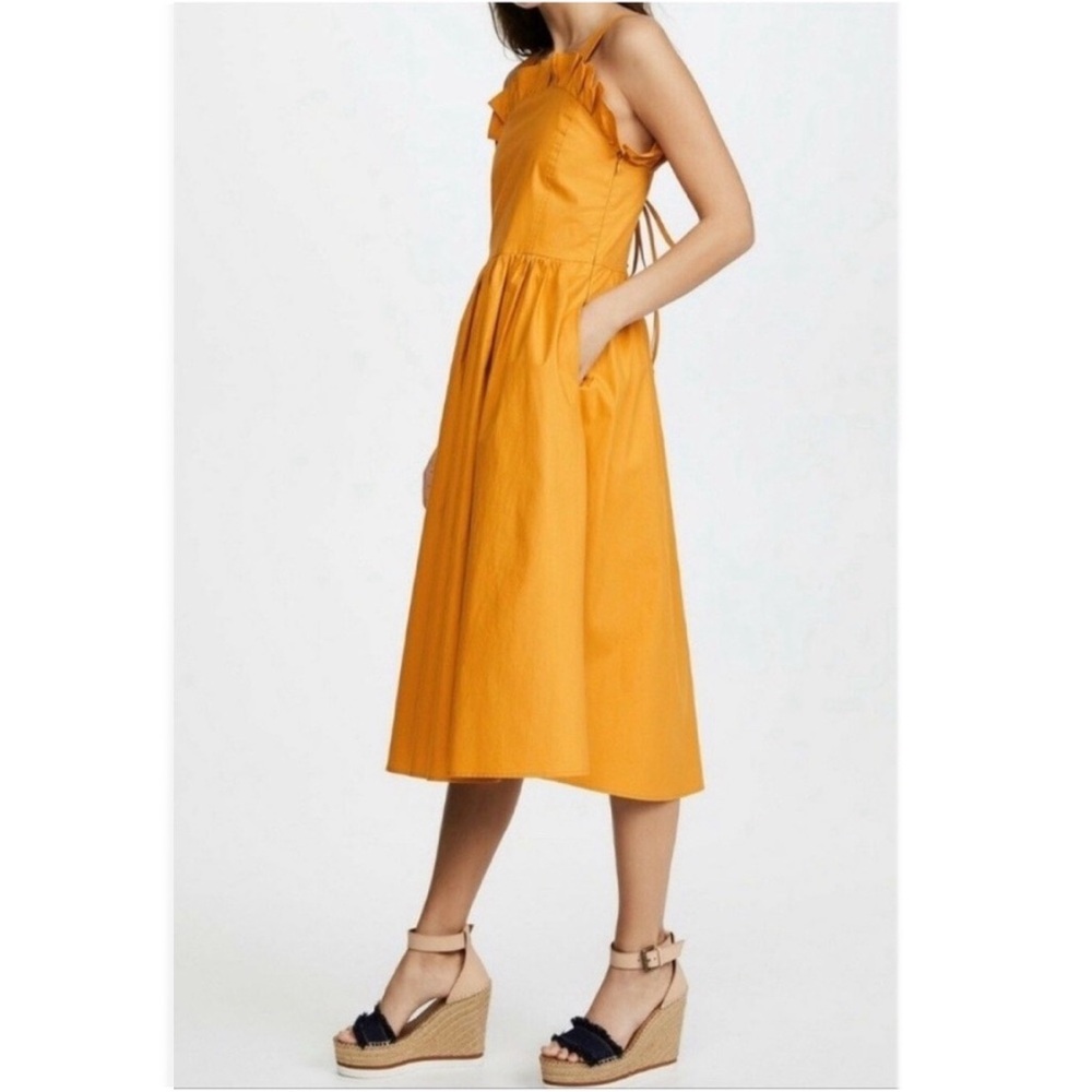 SEA New York sunrise ruffle lace up dress in marigold - Picture 3 of 13